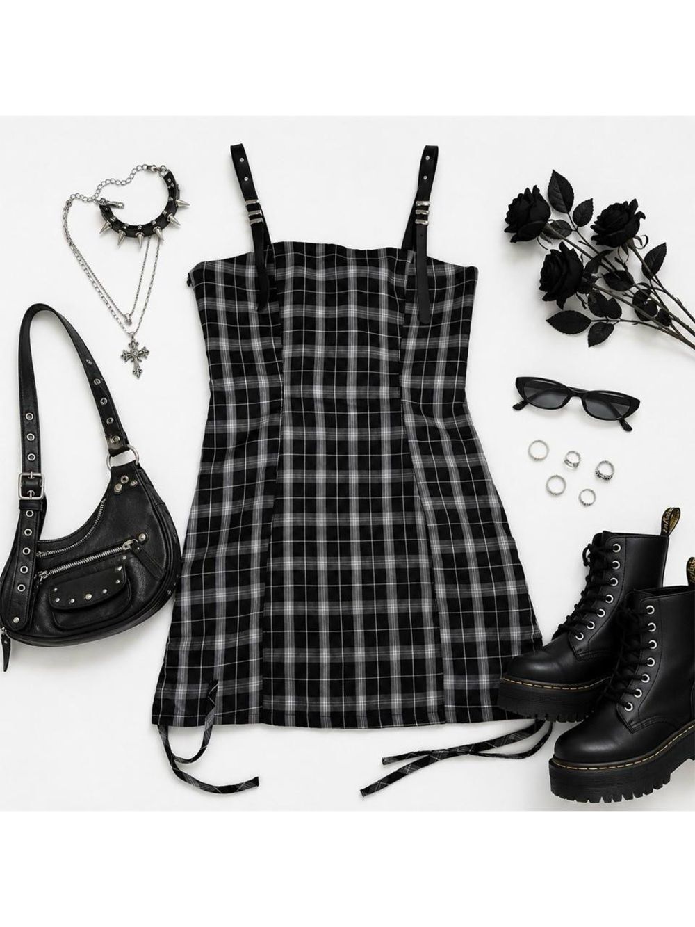 Punk Rave Plaid Corset Mini Dress Goth Grunge Mall Goth